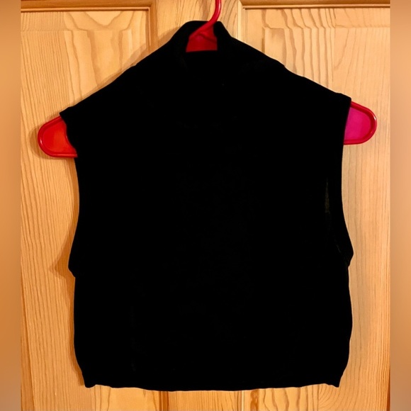 Orvis Black 100% Silk Sleeveless Cropped Turtleneck Top Size S/M Light Ribbed - Picture 1 of 12